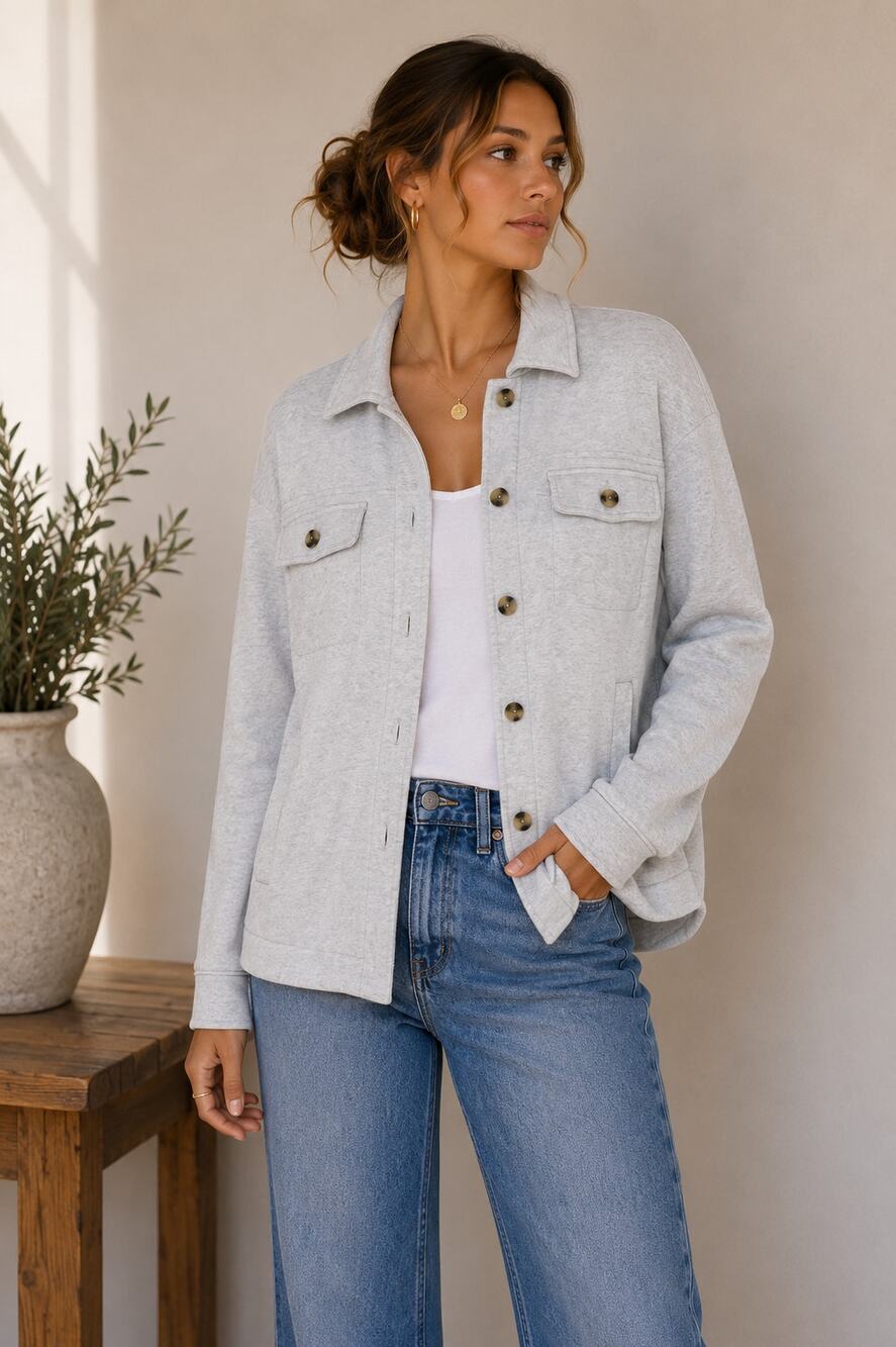 Madewell Grey Shirt Jacket Womens M Casual Fall Lightweight Classic Chore Coat